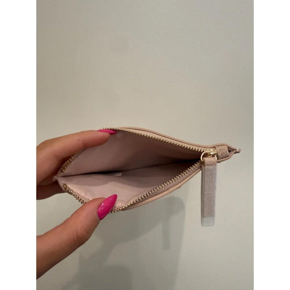 Chloe Parfums Pink Pebbled Faux Leather Studded Zip Pouch Makeup Bag NIB
